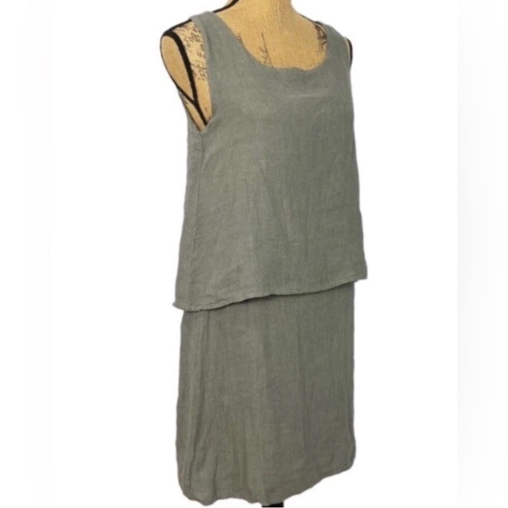 Lungo L’arno Italy Made Pop Over 2 in 1 Olive Green Sleeveless Linen Dress XS. - Picture 11 of 11